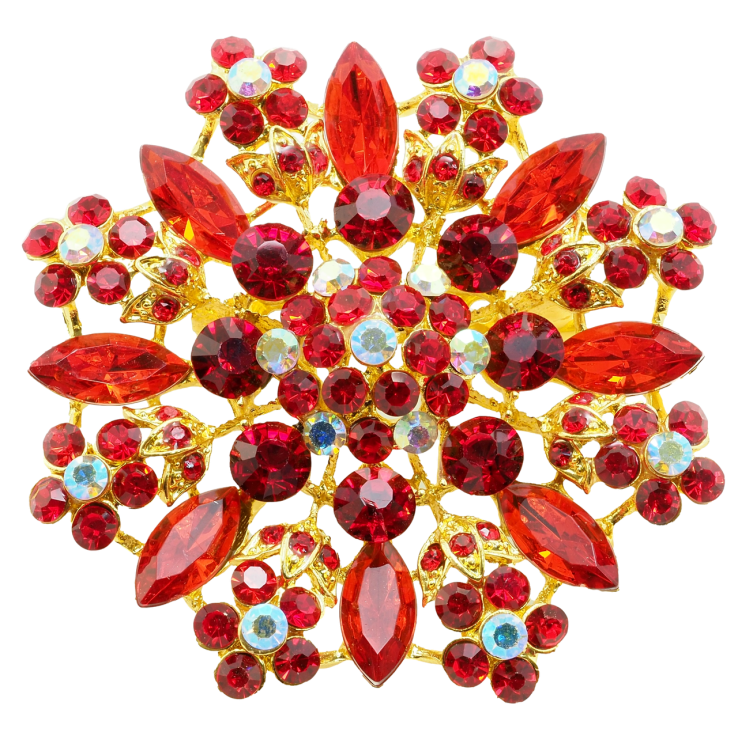 Брошка Квітка з червоними стразами фото №18