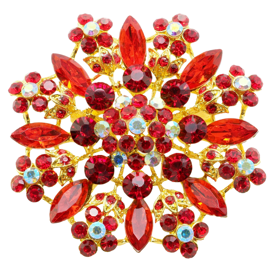 Брошка Квітка з червоними стразами фото №1
