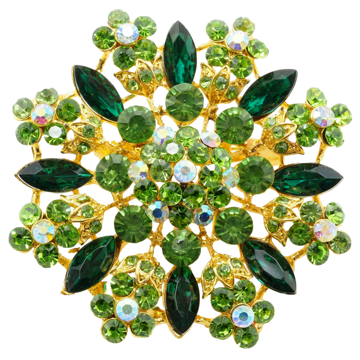 Брошка Квітка із зеленими стразами фото №10