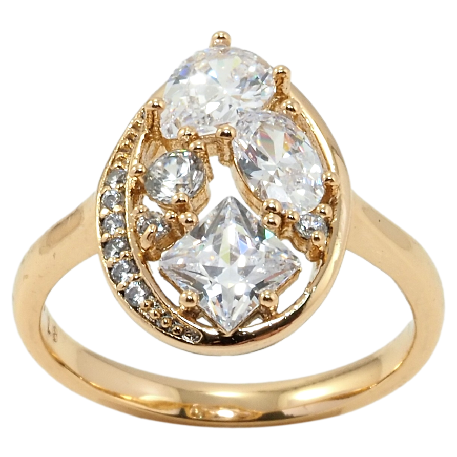 Каблучка Xuping Позолота 18K Крапля з розсипом фіанітів фото №1