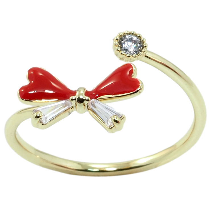 Каблучка Xuping Позолота 14K Бант з червоною емаллю та цирконієм нар. 18-19 фото №7