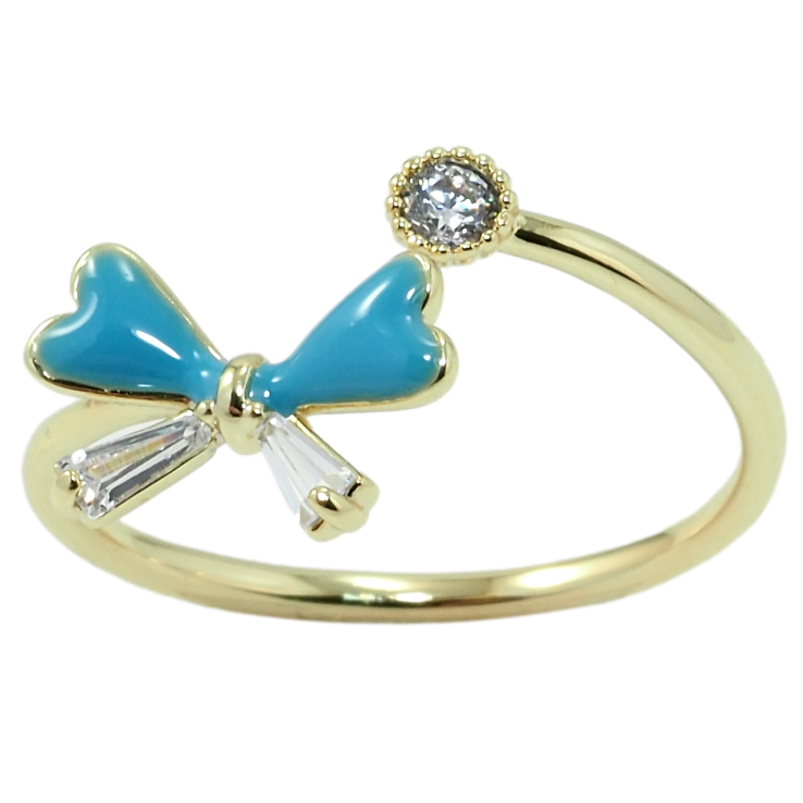 Каблучка Xuping Позолота 14K Бант з блакитною емаллю та цирконієм нар. 18-19 фото №5