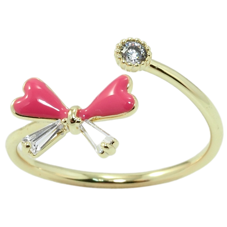 Каблучка Xuping Позолота 14K Бант з рожевою емаллю та цирконієм нар. 18-19 фото №6