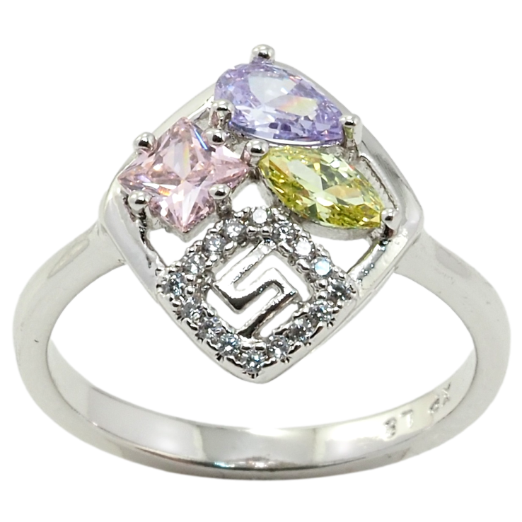 Каблучка Xuping Родій Ромб з кольоровими фіанітами фото №22 Каблучка Xuping Родій Ромб з кольоровими фіанітами фото №22