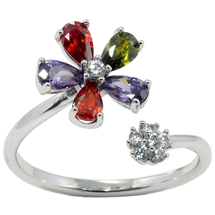 Каблучка Xuping Родій Квіточки з різнокольоровими фіанітами фото №2