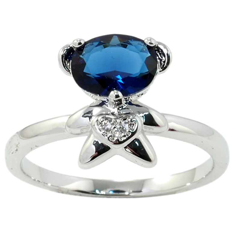 Кольцо Xuping Родий Мишка с синим фианитом фото №1