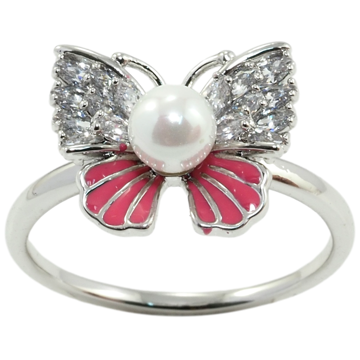 Каблучка Xuping Родій Метелик з перлиною, цирконієм та рожевою емаллю фото №25