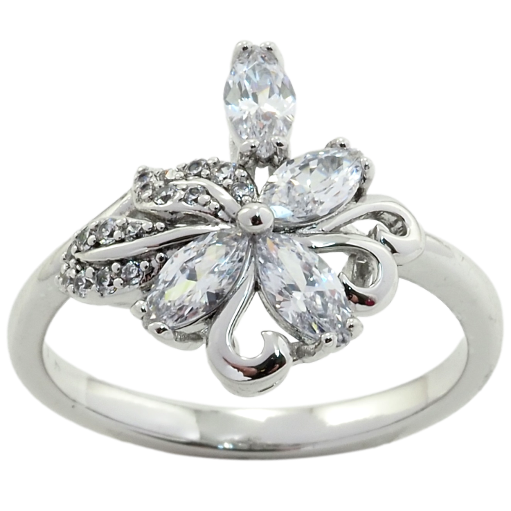 Каблучка Xuping Родій Квітка з фіанітами фото №3 Каблучка Xuping Родій Квітка з фіанітами фото №3