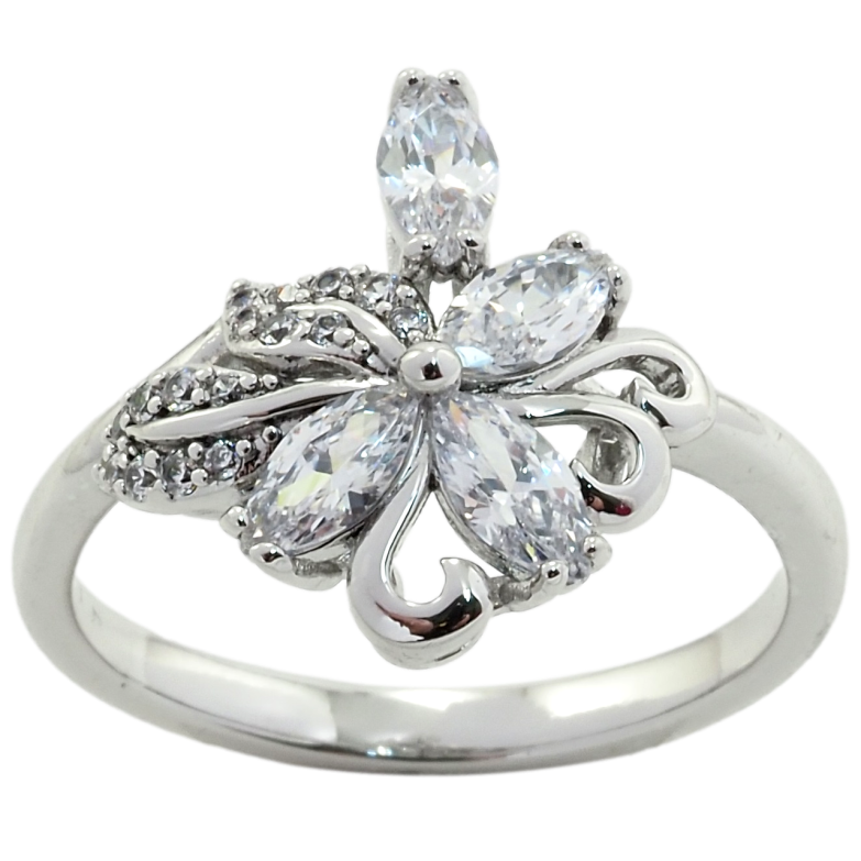 Каблучка Xuping Родій Квітка з фіанітами фото №1 Каблучка Xuping Родій Квітка з фіанітами фото №1