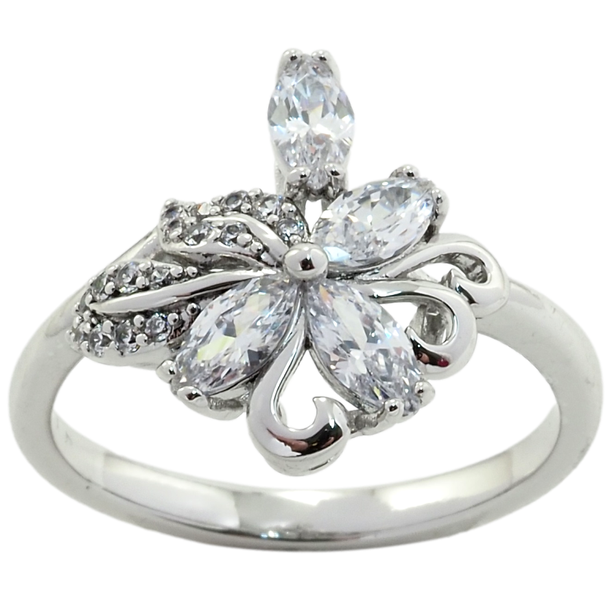 Каблучка Xuping Родій Квітка з фіанітами фото №1 Каблучка Xuping Родій Квітка з фіанітами фото №1