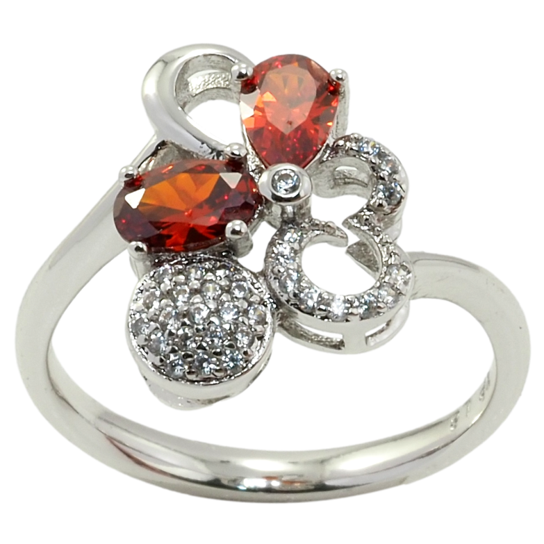 Каблучка Xuping Родій Квітка з червоними фіанітами та цирконієм фото №2 Каблучка Xuping Родій Квітка з червоними фіанітами та цирконієм фото №2