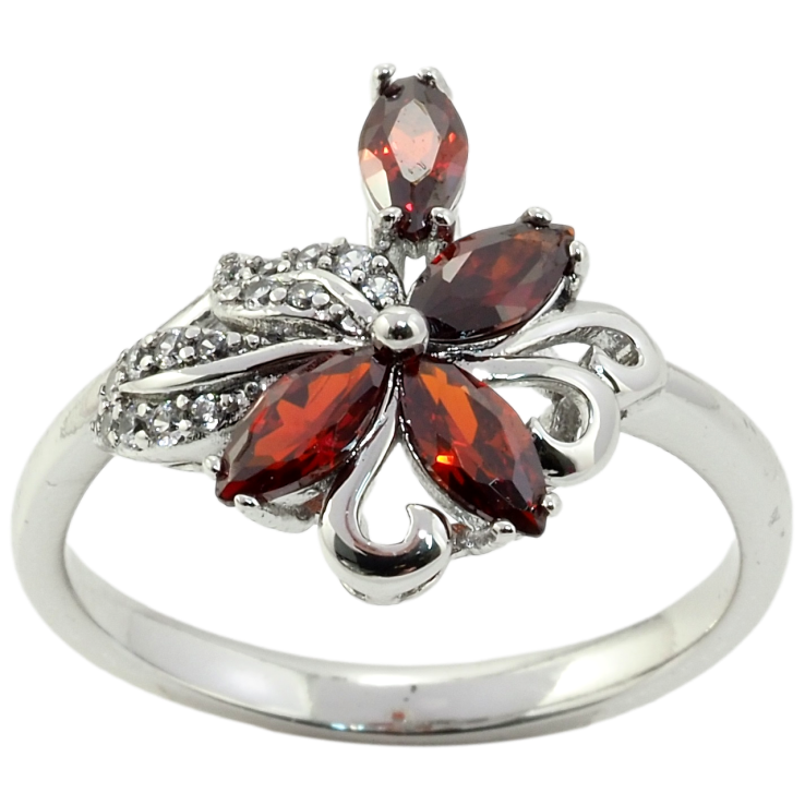 Каблучка Xuping Родій Квітка з червоними фіанітами фото №5 Каблучка Xuping Родій Квітка з червоними фіанітами фото №5