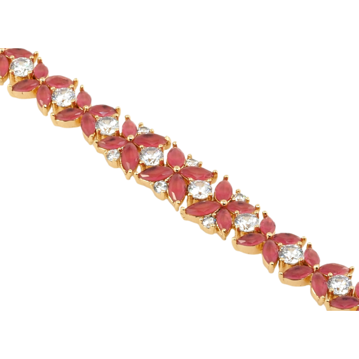 Браслет Xuping Позолота 18K Цветочная дорожка из малиновых фианитов длина с доп.замком 17,19см х 9-10мм фото №24