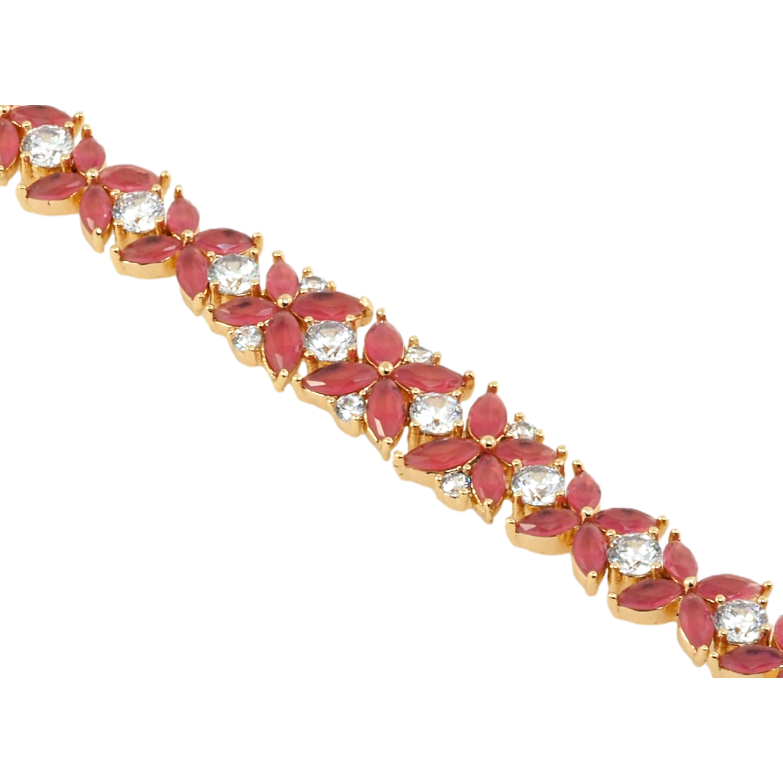 Браслет Xuping Позолота 18K Квіткова доріжка з малинових фіанітів довжина з дод. замком 17,19см х 9-10мм фото №1