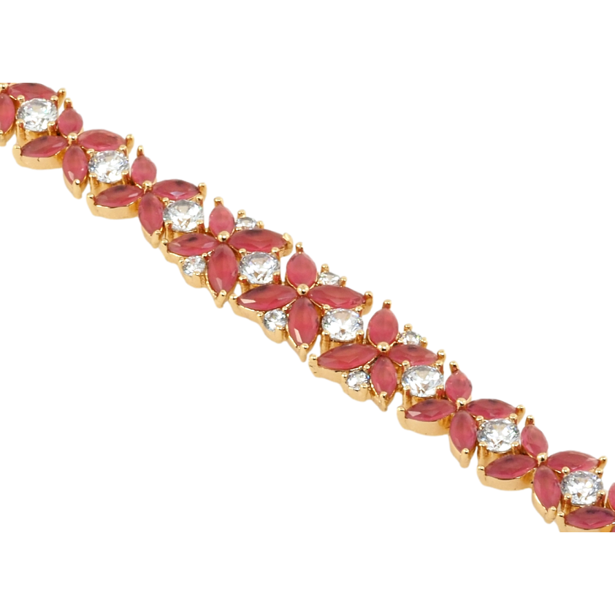 Браслет Xuping Позолота 18K Цветочная дорожка из малиновых фианитов длина с доп.замком 17,19см х 9-10мм фото №1