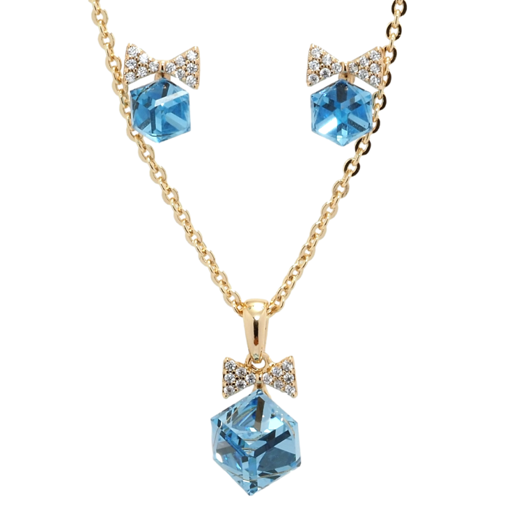 Набір Xuping колір 18K з кр-ми Swarovski Сережки Кулон на ланцюжку Кубики Aquamarine довжина 41-46,5см х 1мм фото №24