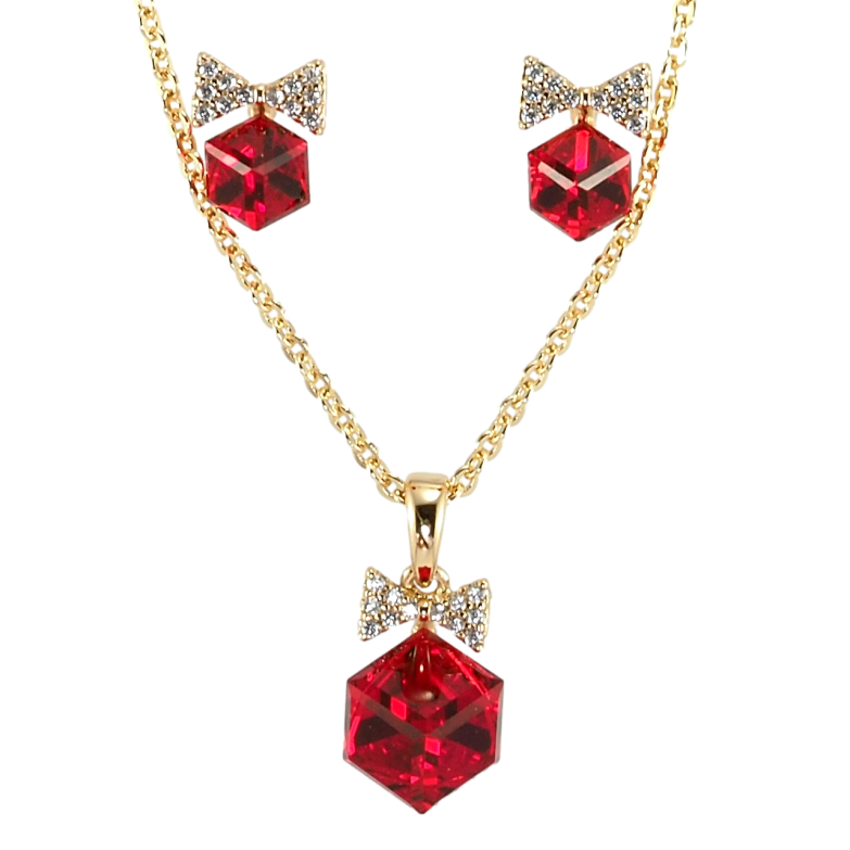 Набор Xuping цвет 18K с кр-ми Swarovski Серьги Кулон на цепочке Кубики Siam длина 40,5-46см х 1мм фото №1