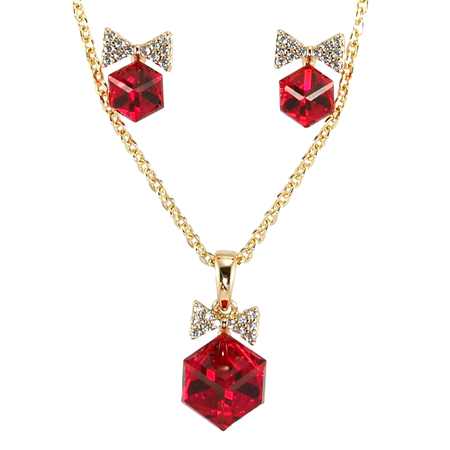 Набір Xuping колір 18K з кр-ми Swarovski Сережки Кулон на ланцюжку Кубики Siam довжина 40,5-46см х 1мм фото №1