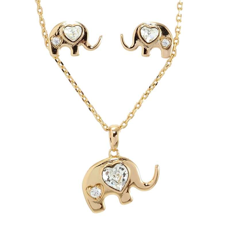 Набор Xuping цвет 18K с кр-ми Swarovski Серьги Кулон на цепочке Слоники с кр-ми Clear длина 40-45см фото №1