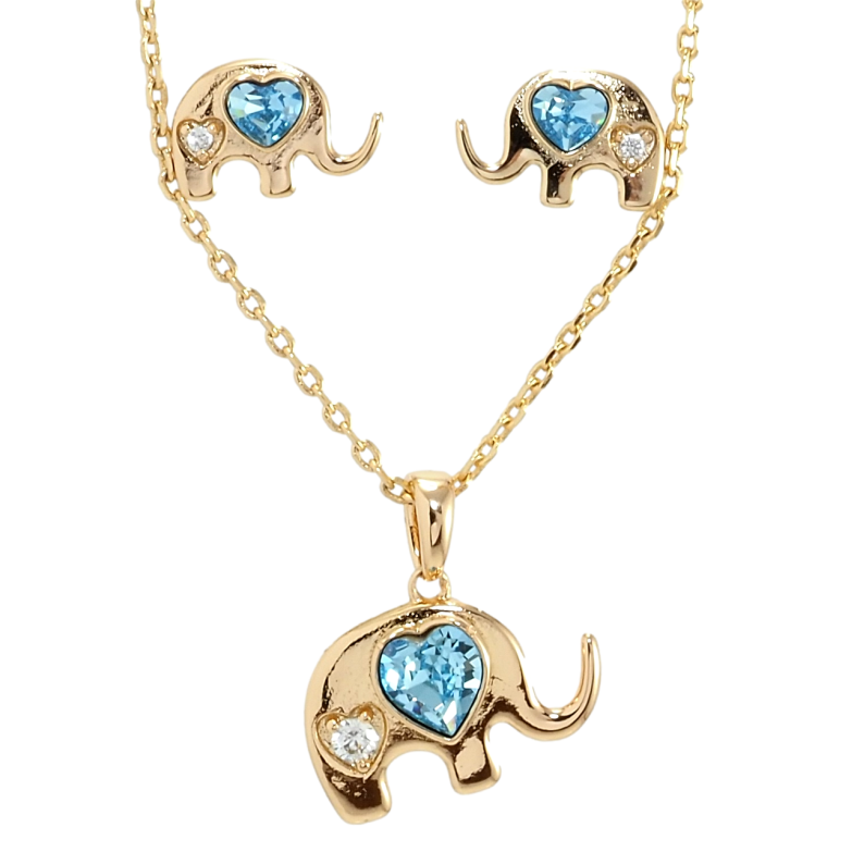 Набір Xuping колір 18K з кр-ми Swarovski Сережки Кулон на ланцюжку Слоніки з кр-ми Aquamarin довжина 39-44см фото №1