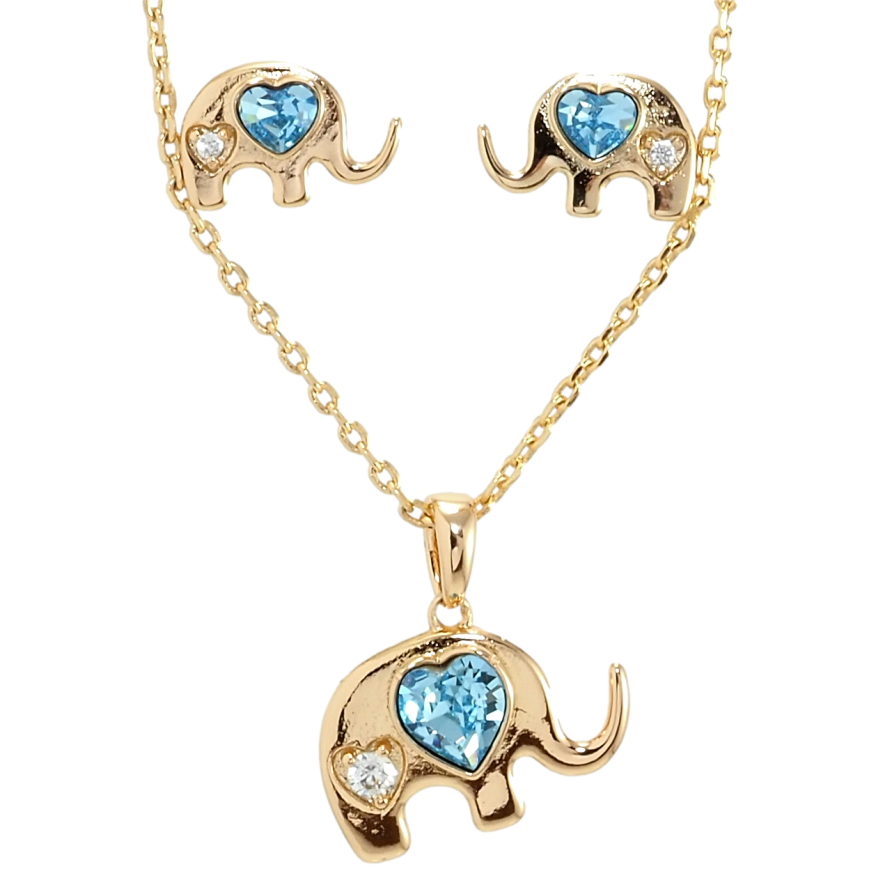 Набір Xuping колір 18K з кр-ми Swarovski Сережки Кулон на ланцюжку Слоніки з кр-ми Aquamarin довжина 39-44см фото №1