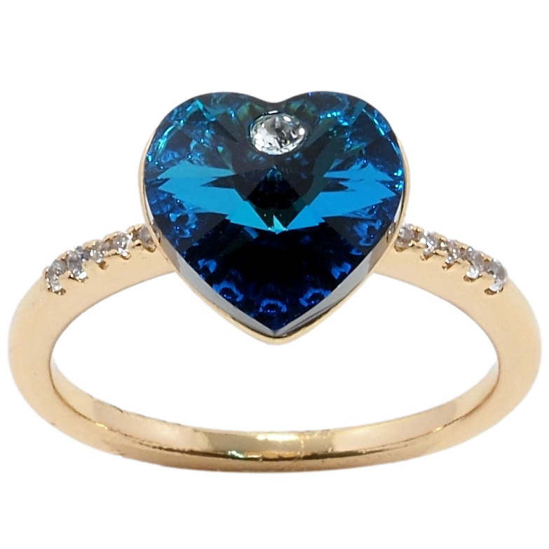 Каблучка Xuping колір 18K з кр-ми Swarovski Кристальне серце Capri Blue фото №1