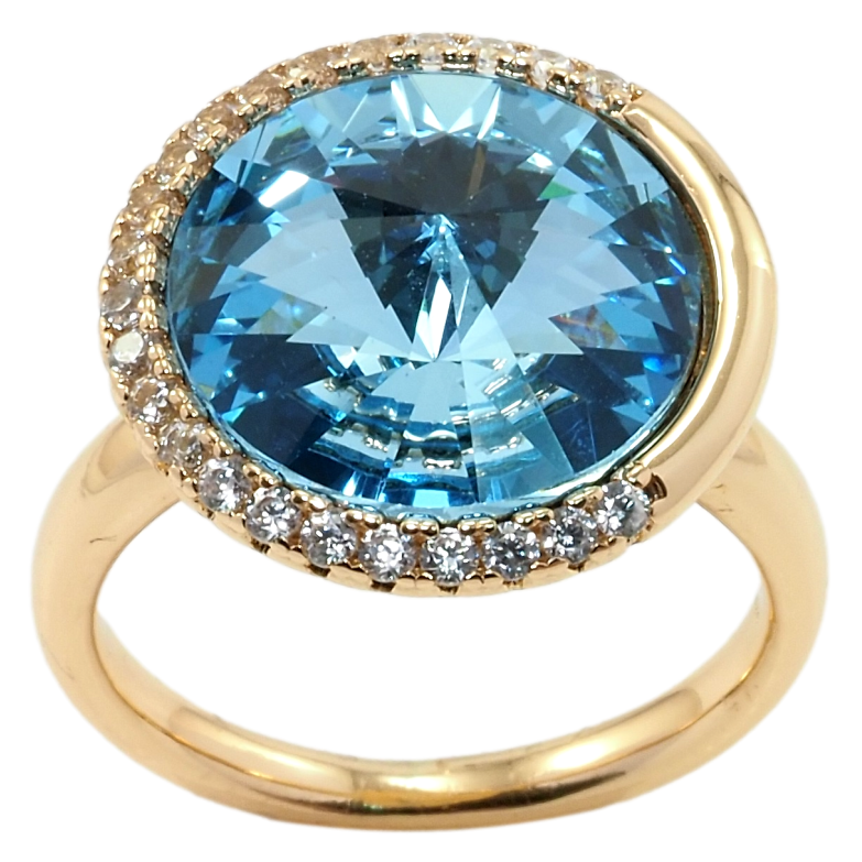 Каблучка Xuping колір 18K з кр-ми Swarovski Aquamarine з кристалом ø 17мм нар. 18,18.5 фото №9