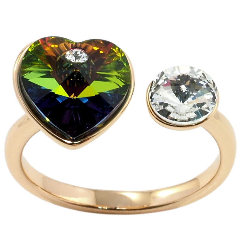 Каблучка Xuping колір 18K з кр-ми Swarovski Кристальне серце Vitrail Medium та Clear фото №1