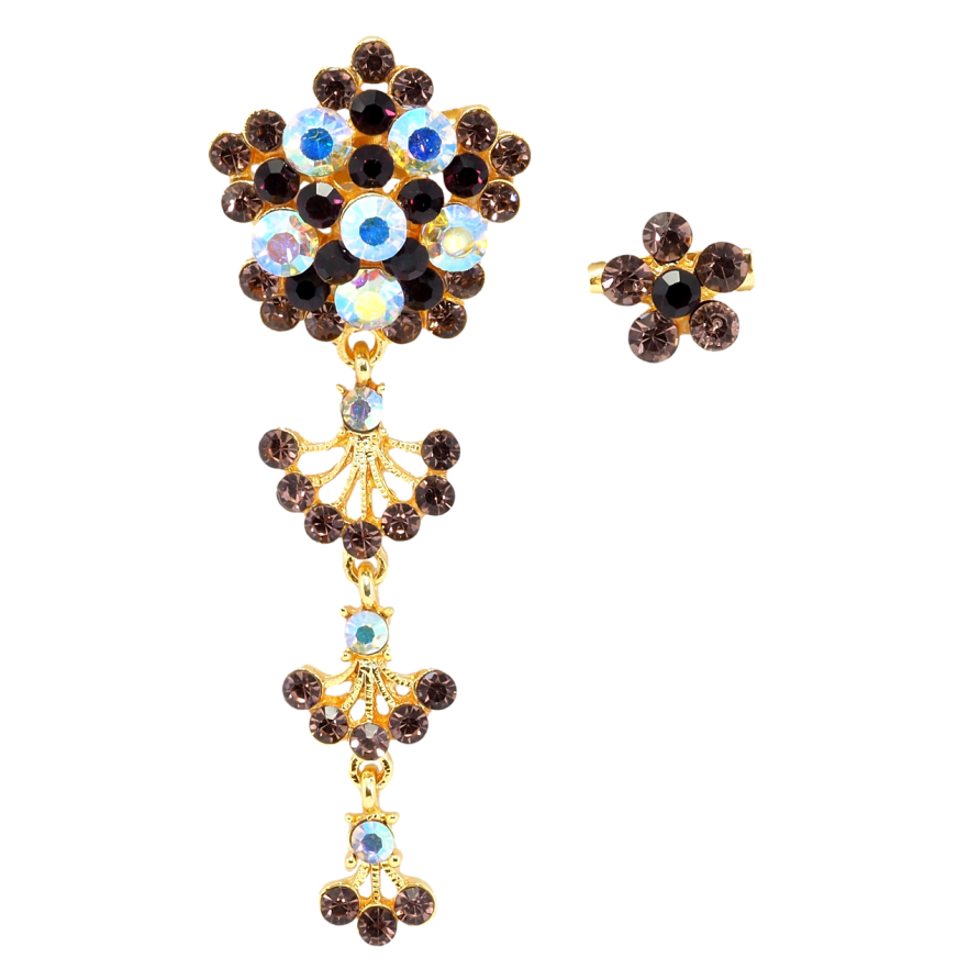 Брошь Две цветочные броши с бордовыми стразами фото №1