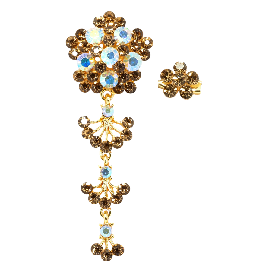 Брошь Две цветочные броши с коричневыми стразами фото №1