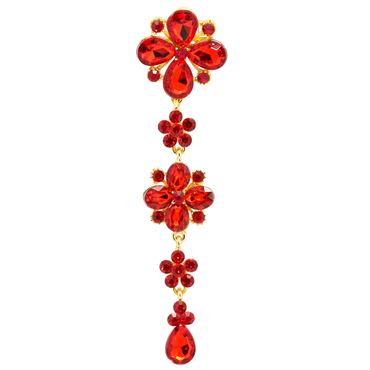 Брошка Квіткова підвіска з червоними стразами фото №16