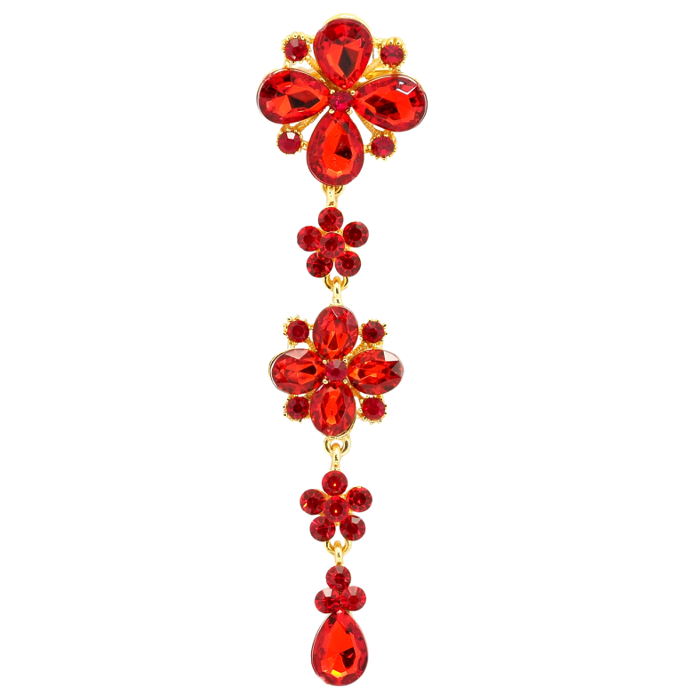 Брошка Квіткова підвіска з червоними стразами фото №18