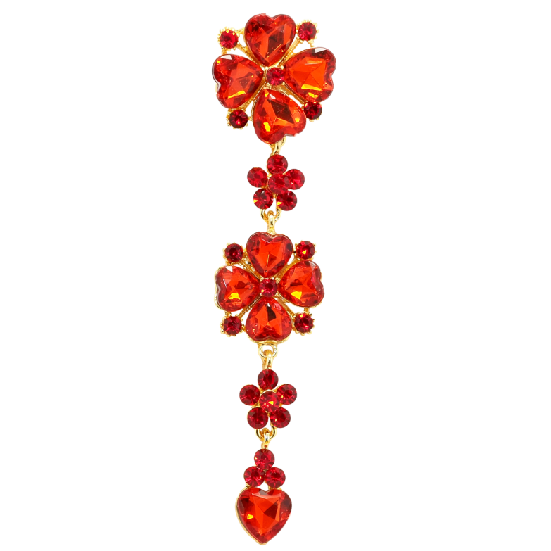 Брошь Цветочная подвеска с красными стразами фото №3