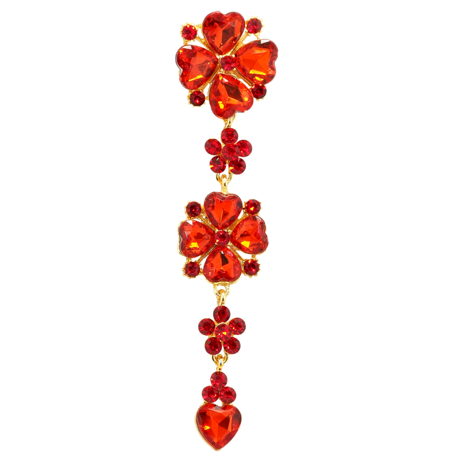 Брошка Квіткова підвіска з червоними стразами фото №1