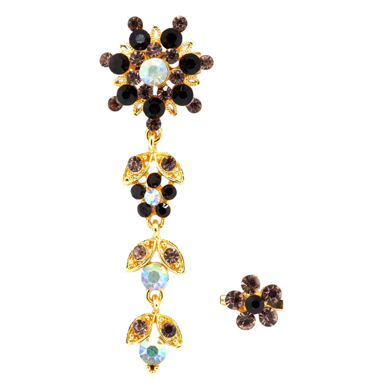 Брошка Дві квіткові брошки з бордовими стразами фото №3