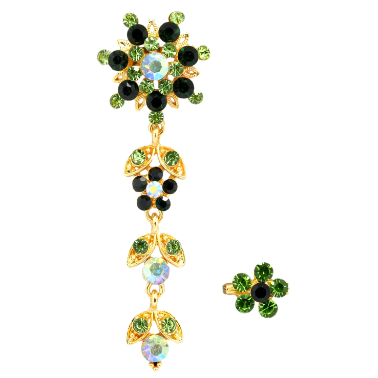 Брошь Две цветочные броши с зелеными стразами фото №15