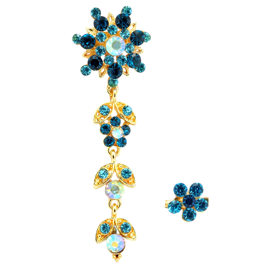 Брошь Две цветочные броши с бирюзовыми стразами фото №1