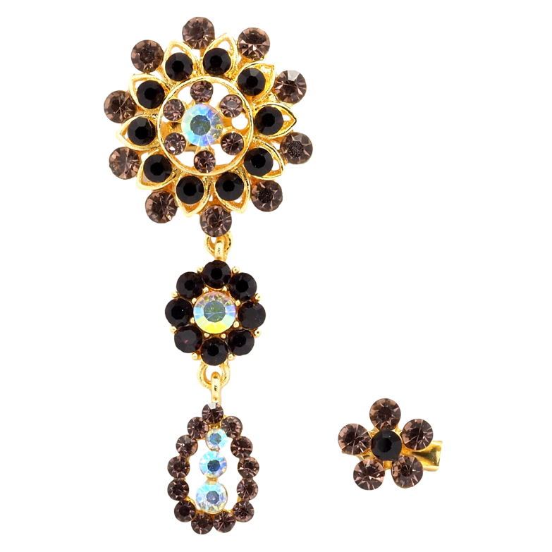 Брошь Две цветочные броши с бордовыми стразами фото №2