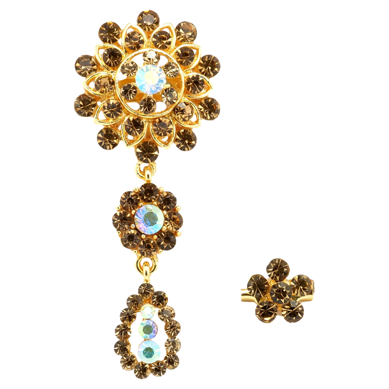 Брошь Две цветочные броши с коричневыми стразами фото №1