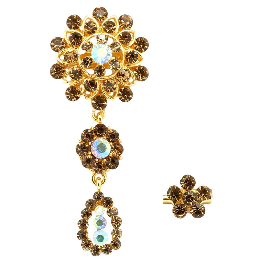 Брошка Дві квіткові брошки з коричневими стразами фото №1