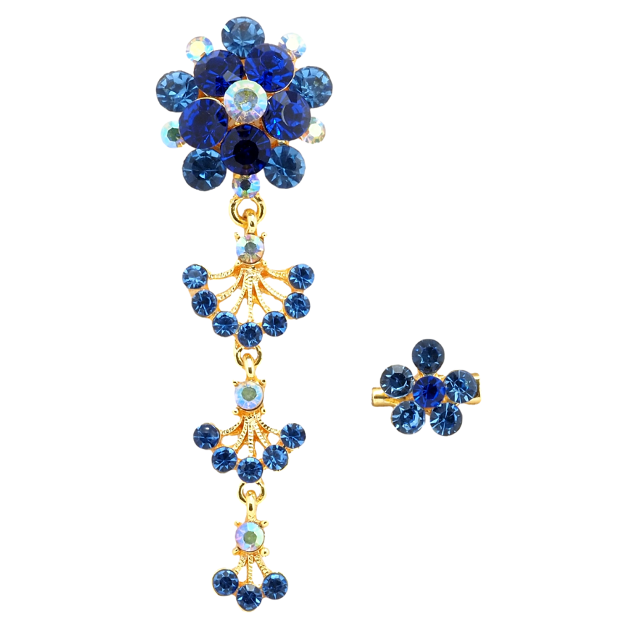 Брошка Дві квіткові брошки з синіми стразами фото №1