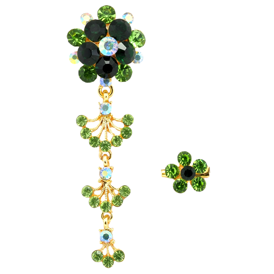 Брошь Две цветочные броши с зелеными стразами фото №1
