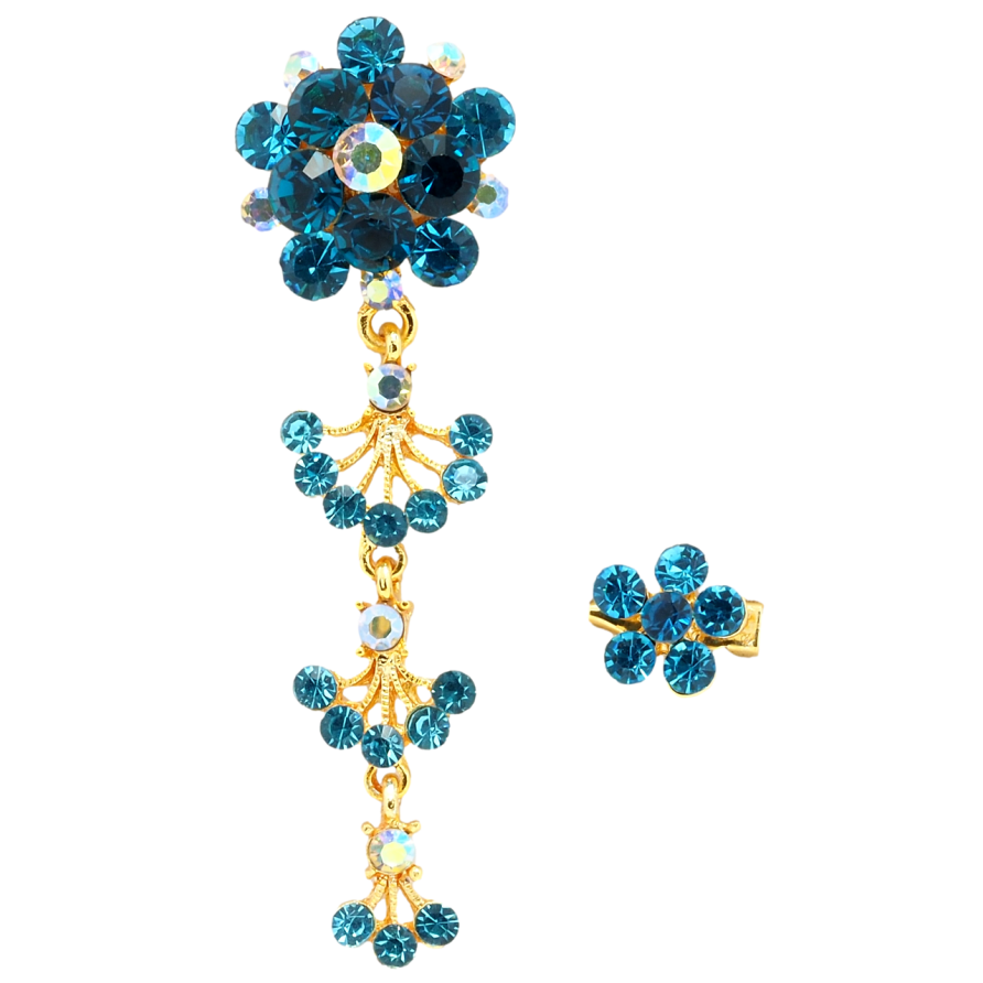 Брошь Две цветочные броши с бирюзовыми стразами фото №1