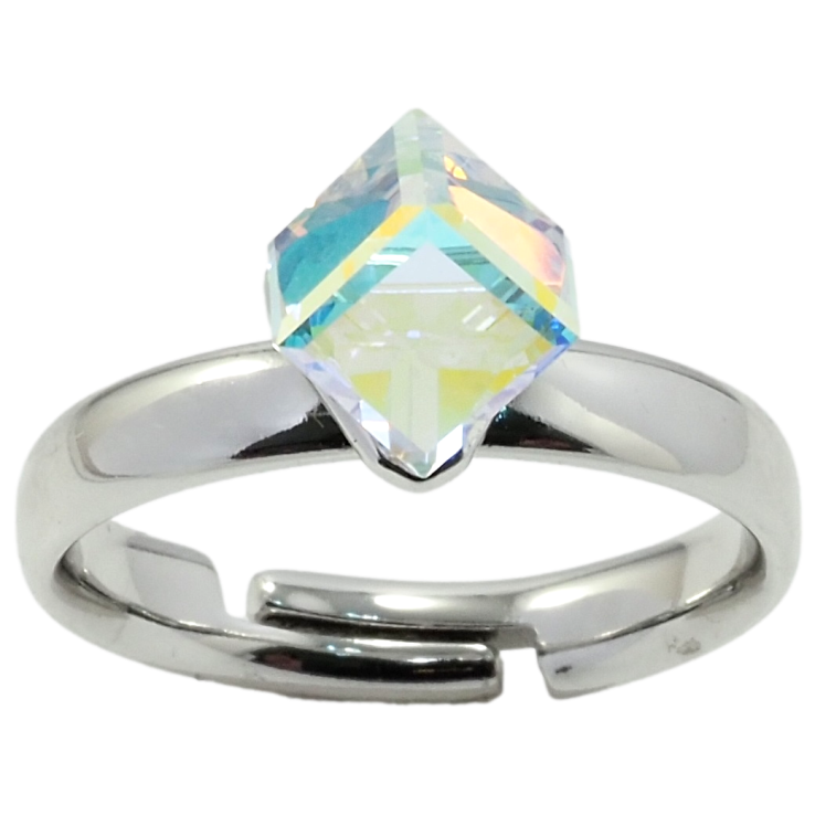 Каблучка Xuping колір Родій з кр-ми Swarovski Кристальний куб АВ, 6х6мм фото №13