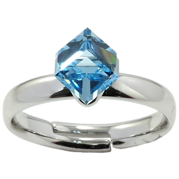 Каблучка Xuping колір Родій з кр-ми Swarovski Кристальний куб Aquamarine, 6х6мм фото №6