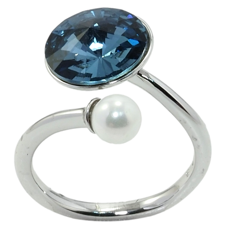 Каблучка Xuping колір Родій з кр-ми Swarovski Кристал Montana з перлиною, ø 11мм та 5мм фото №14