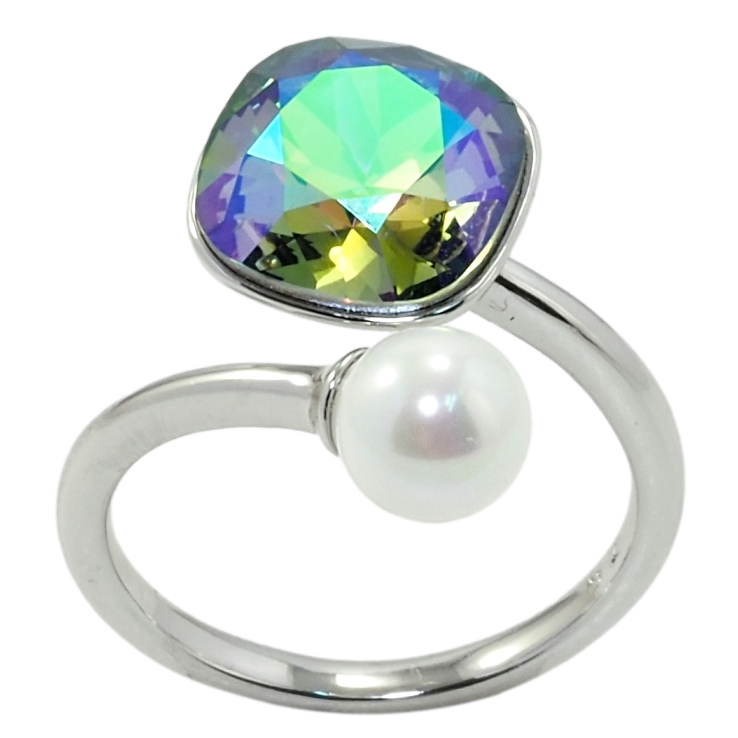 Каблучка Xuping колір Родій з кр-ми Swarovski Кристал Peridot Shimmer з перлиною, ø 10мм та 6мм фото №18 Каблучка Xuping колір Родій з кр-ми Swarovski Кристал Peridot Shimmer з перлиною, ø 10мм та 6мм фото №18