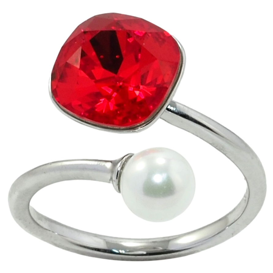 Кольцо Xuping цвет Родий с кр-ми Swarovski Кристалл Siam с жемчужиной, ø 10мм и 6мм фото №1