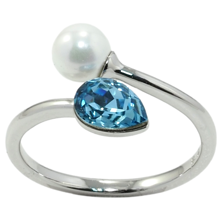 Каблучка Xuping колір Родій з кр-ми Swarovski Кристал Aquamarine з перлиною фото №7