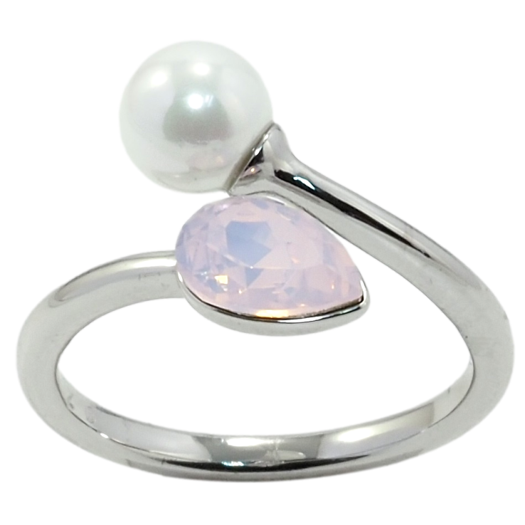 Каблучка Xuping колір Родій з кр-ми Swarovski Кристал Pink Opal з перлиною фото №3 Каблучка Xuping колір Родій з кр-ми Swarovski Кристал Pink Opal з перлиною фото №3